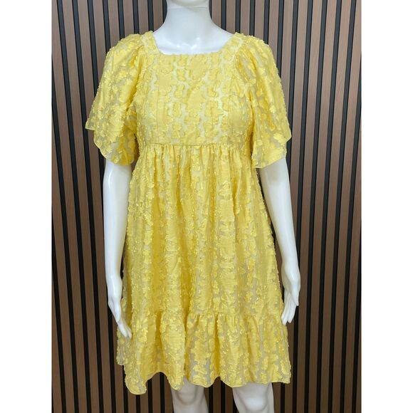 Zara Women's 11-12 Yellow Dress Viscose Mini Floral Bubble Hem Pleated Cocktail - Picture 1 of 11